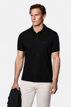 Siyah Regular Fit Düğmeli Polo Yaka Nakışlı Cepli %100 Pamuk Merserize T-shirt