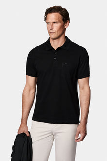 Siyah Regular Fit Düğmeli Polo Yaka Nakışlı Cepli %100 Pamuk Merserize T-shirt