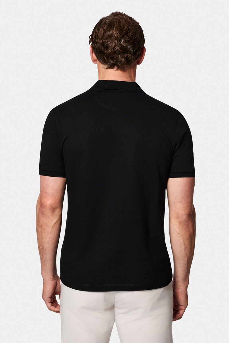 Siyah Regular Fit Düğmeli Polo Yaka Nakışlı Cepli %100 Pamuk Merserize T-shirt