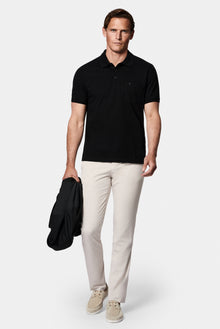 Siyah Regular Fit Düğmeli Polo Yaka Nakışlı Cepli %100 Pamuk Merserize T-shirt