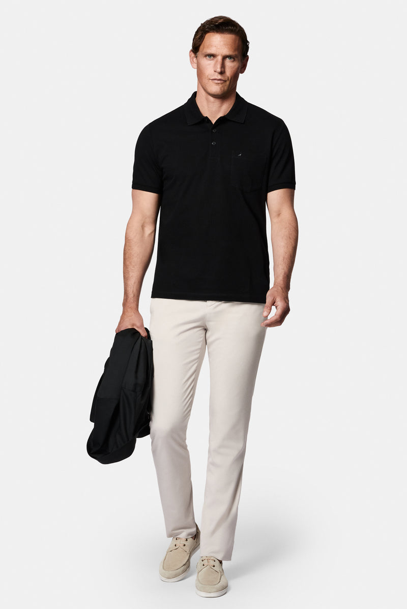 Siyah Regular Fit Düğmeli Polo Yaka Nakışlı Cepli %100 Pamuk Merserize T-shirt