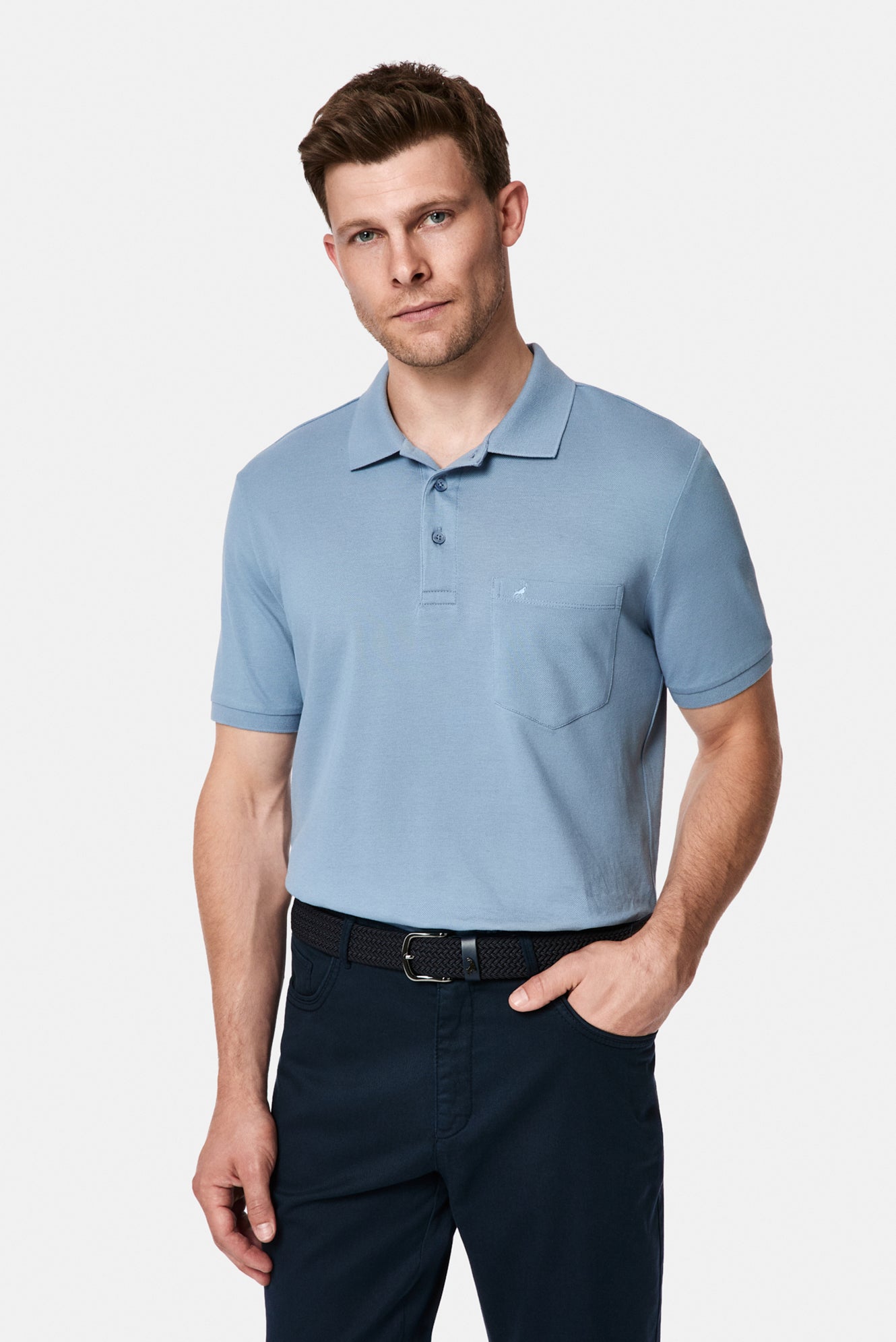 Havacı Mavi Regular Fit Polo Yaka Nakışlı Cepli %100 Pamuk Merserize T-shirt