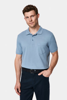 Havacı Mavi Regular Fit Polo Yaka Nakışlı Cepli %100 Pamuk Merserize T-shirt