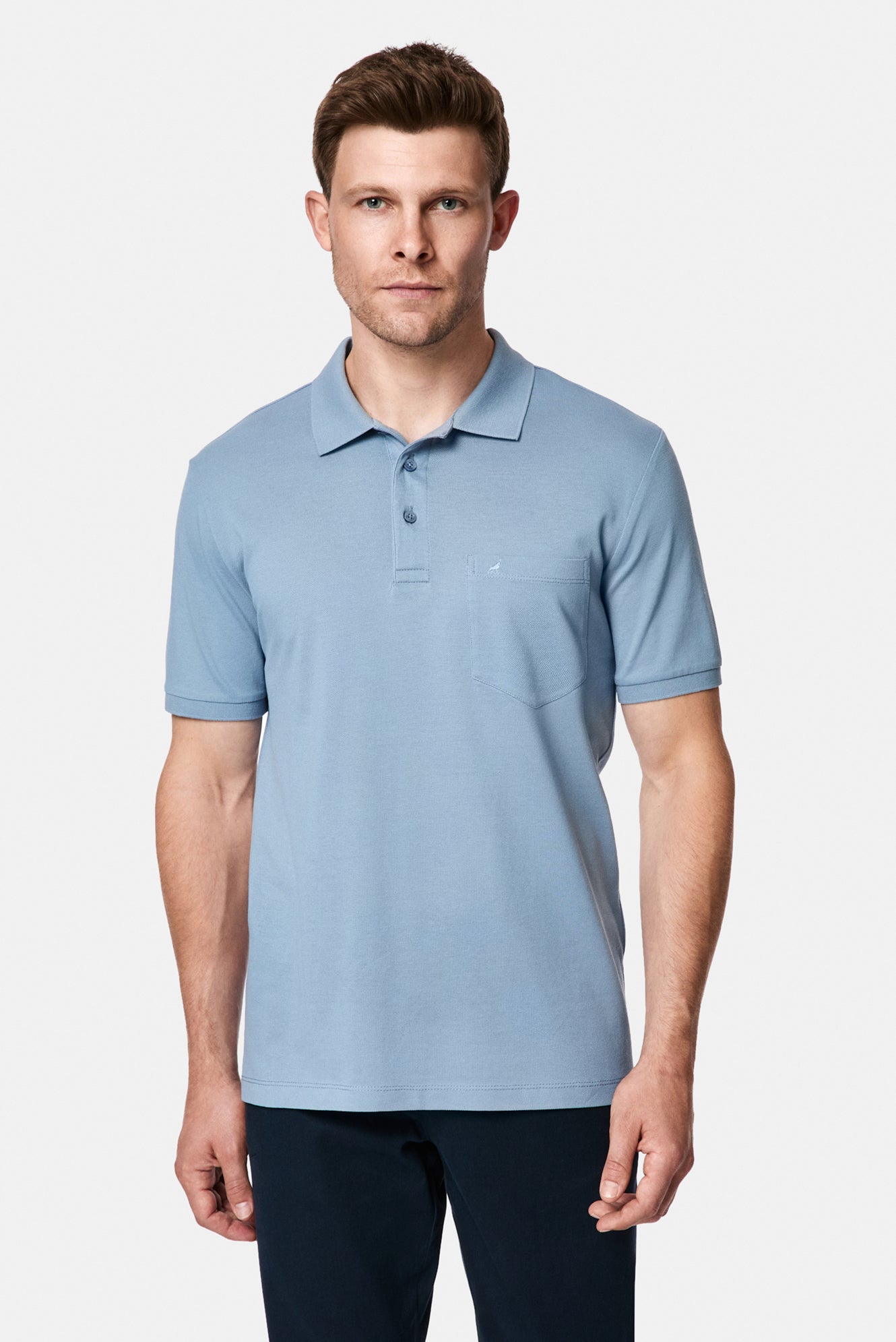 Havacı Mavi Regular Fit Polo Yaka Nakışlı Cepli %100 Pamuk Merserize T-shirt