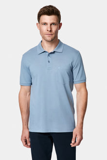 Havacı Mavi Regular Fit Polo Yaka Nakışlı Cepli %100 Pamuk Merserize T-shirt