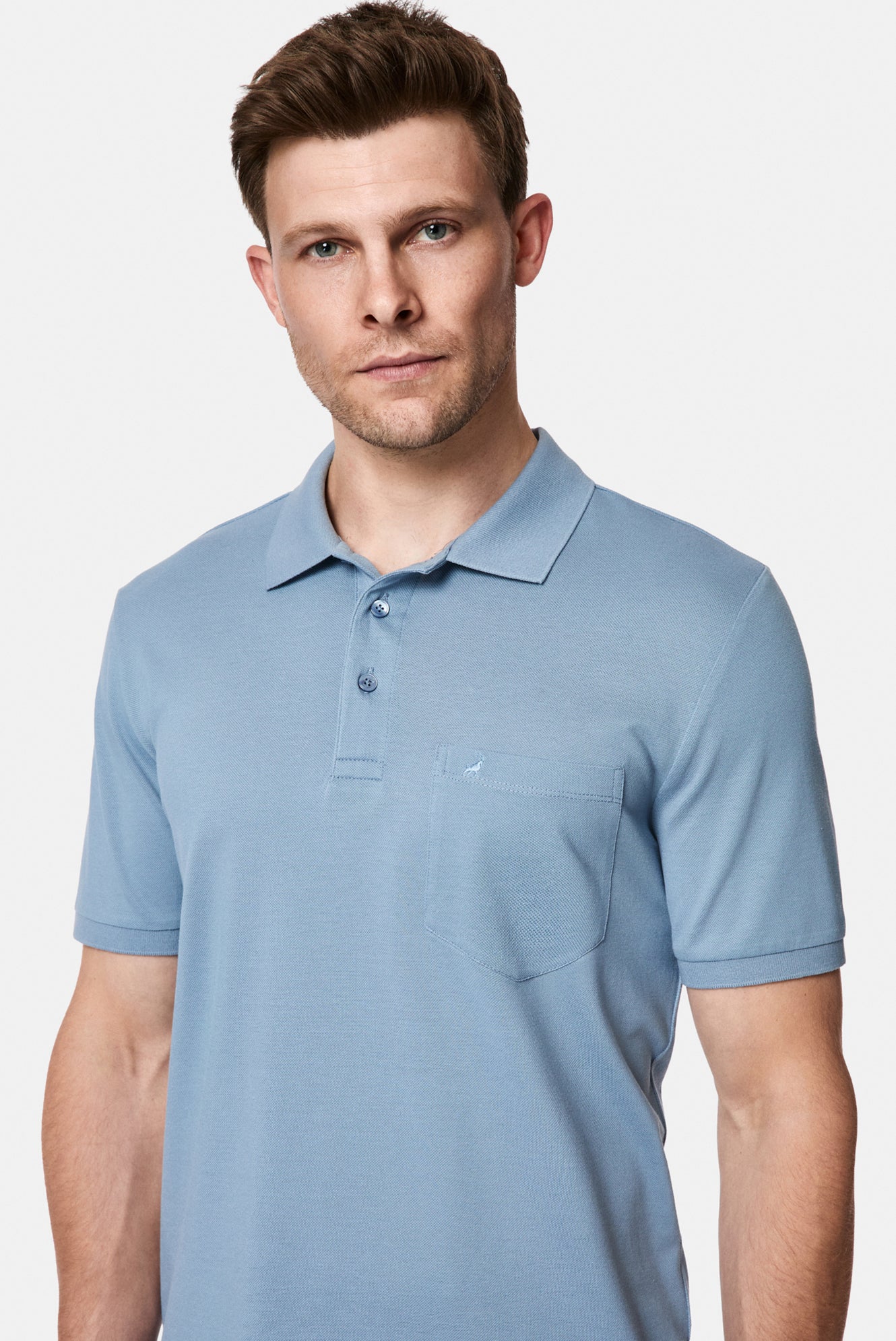 Havacı Mavi Regular Fit Polo Yaka Nakışlı Cepli %100 Pamuk Merserize T-shirt