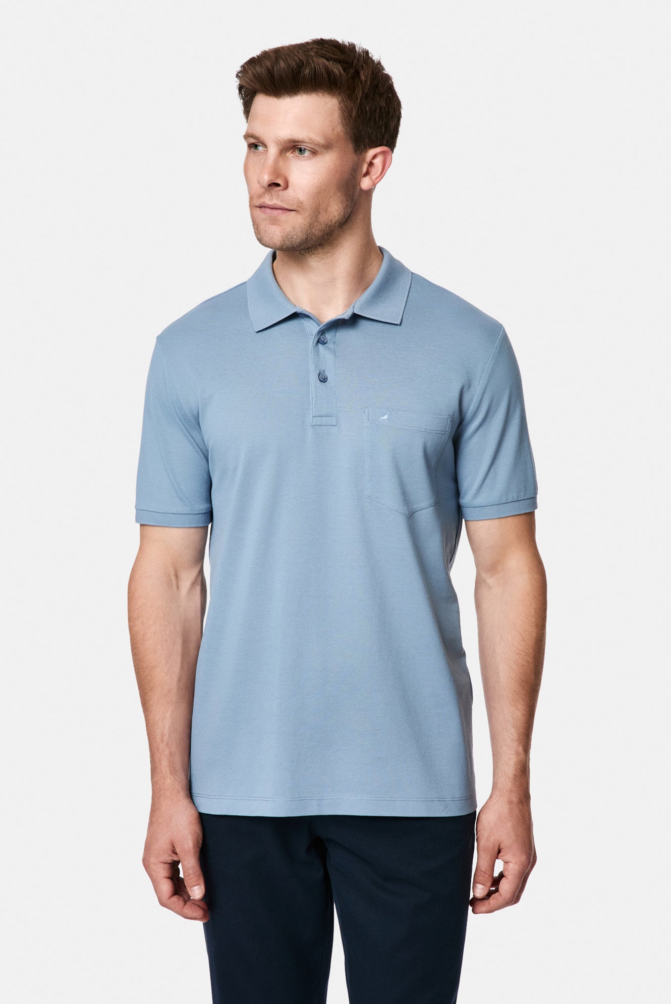 Havacı Mavi Regular Fit Polo Yaka Nakışlı Cepli %100 Pamuk Merserize T-shirt