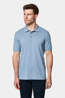 Havacı Mavi Regular Fit Polo Yaka Nakışlı Cepli %100 Pamuk Merserize T-shirt