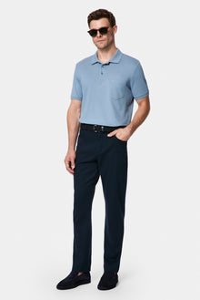 Havacı Mavi Regular Fit Polo Yaka Nakışlı Cepli %100 Pamuk Merserize T-shirt