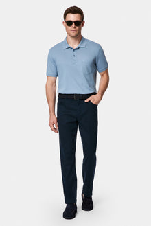 Havacı Mavi Regular Fit Polo Yaka Nakışlı Cepli %100 Pamuk Merserize T-shirt