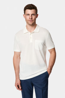 Kırık Beyaz Regular Fit Polo Yaka Nakışlı Cepli %100 Pamuk Merserize T-shirt
