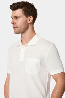 Kırık Beyaz Regular Fit Polo Yaka Nakışlı Cepli %100 Pamuk Merserize T-shirt