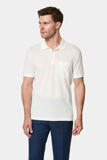 Kırık Beyaz Regular Fit Polo Yaka Nakışlı Cepli %100 Pamuk Merserize T-shirt