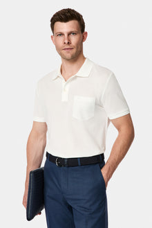 Kırık Beyaz Regular Fit Polo Yaka Nakışlı Cepli %100 Pamuk Merserize T-shirt