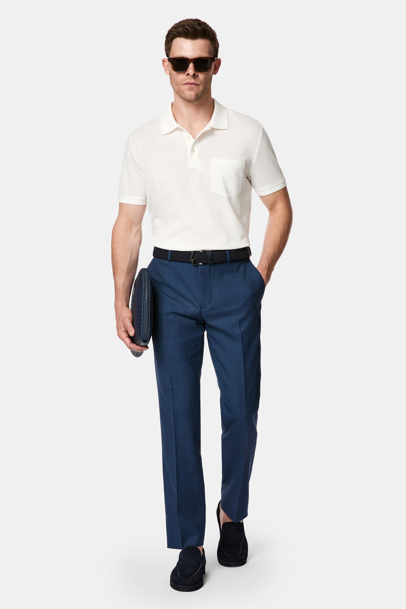 Kırık Beyaz Regular Fit Polo Yaka Nakışlı Cepli %100 Pamuk Merserize T-shirt