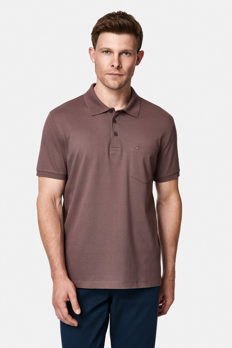 Mürdüm Regular Fit Polo Yaka Nakışlı Cepli %100 Pamuk Merserize T-shirt