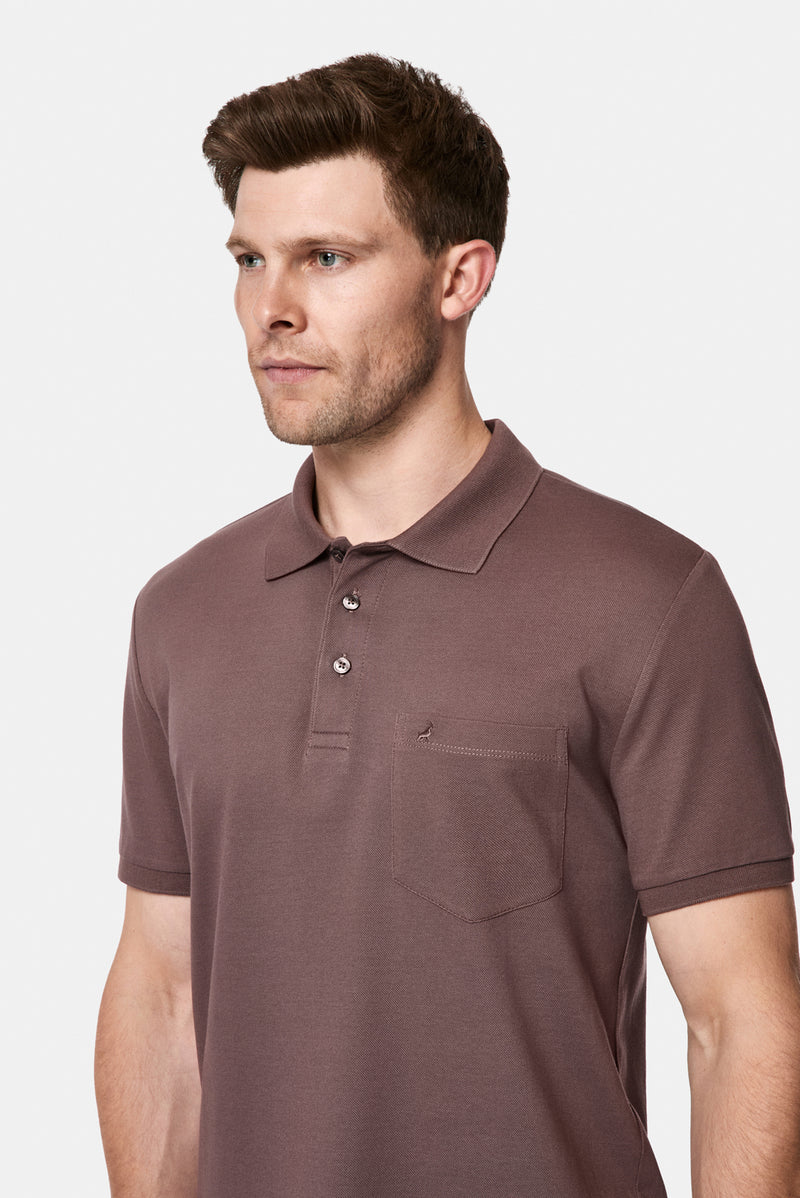 Mürdüm Regular Fit Polo Yaka Nakışlı Cepli %100 Pamuk Merserize T-shirt