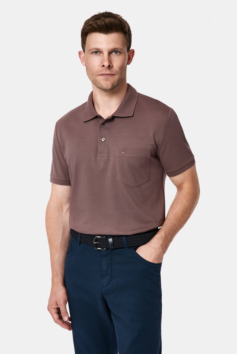 Mürdüm Regular Fit Polo Yaka Nakışlı Cepli %100 Pamuk Merserize T-shirt