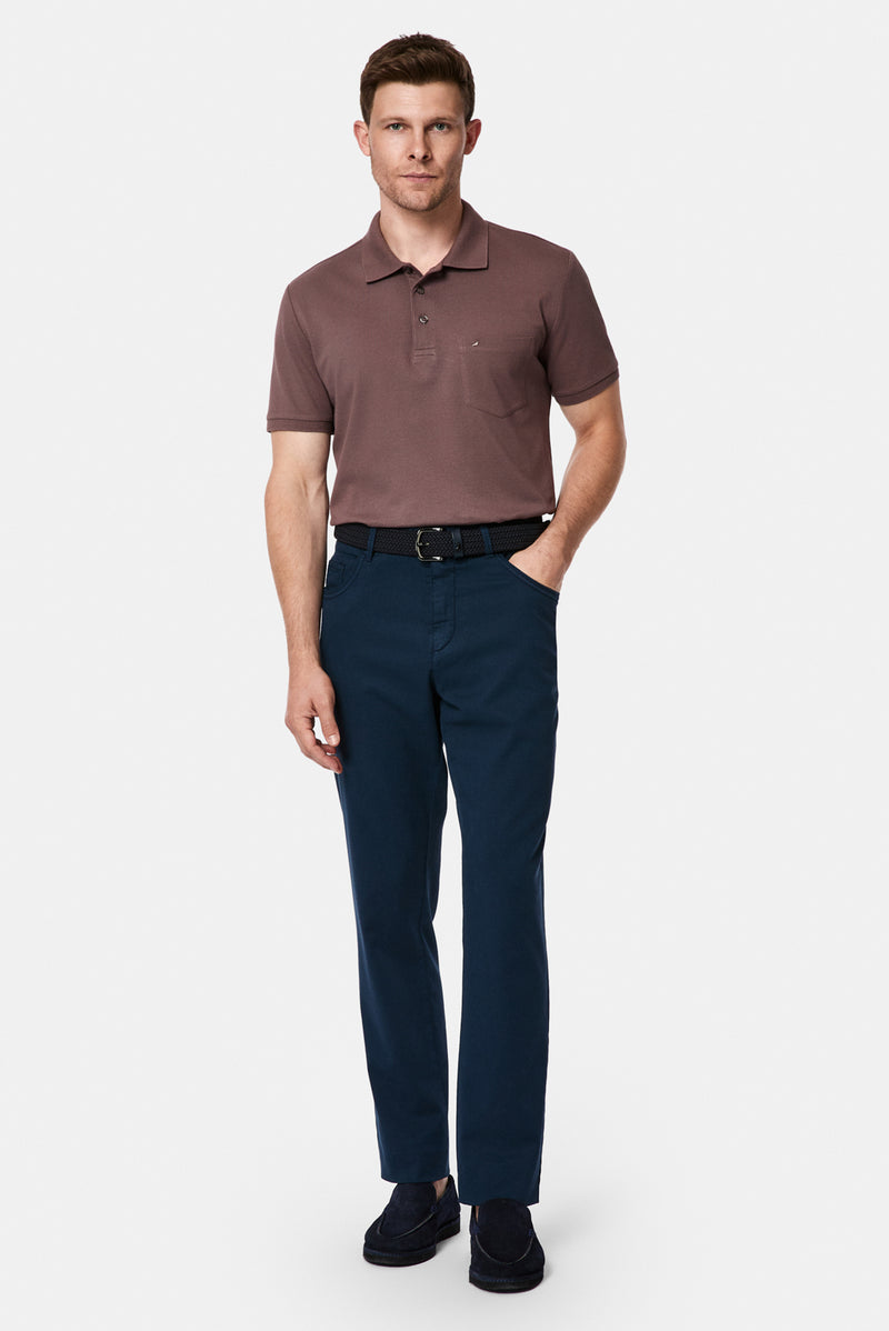 Mürdüm Regular Fit Polo Yaka Nakışlı Cepli %100 Pamuk Merserize T-shirt
