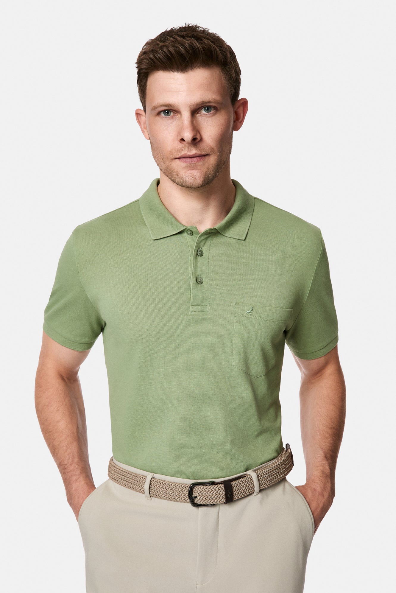 Orman Yeşili Regular Fit Polo Yaka Nakışlı Cepli %100 Pamuk Merserize T-shirt