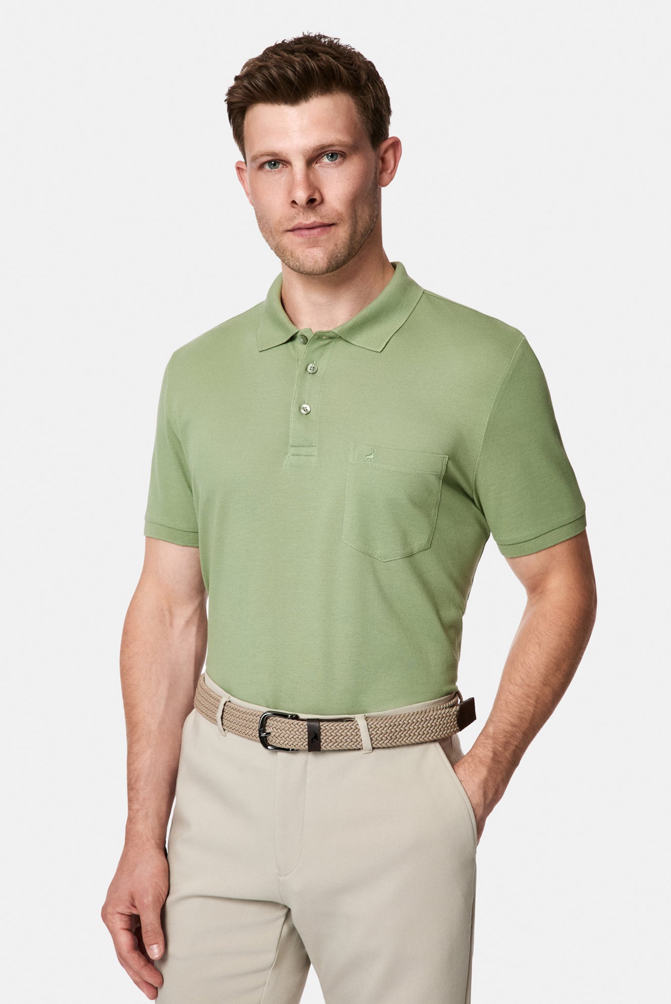 Orman Yeşili Regular Fit Polo Yaka Nakışlı Cepli %100 Pamuk Merserize T-shirt