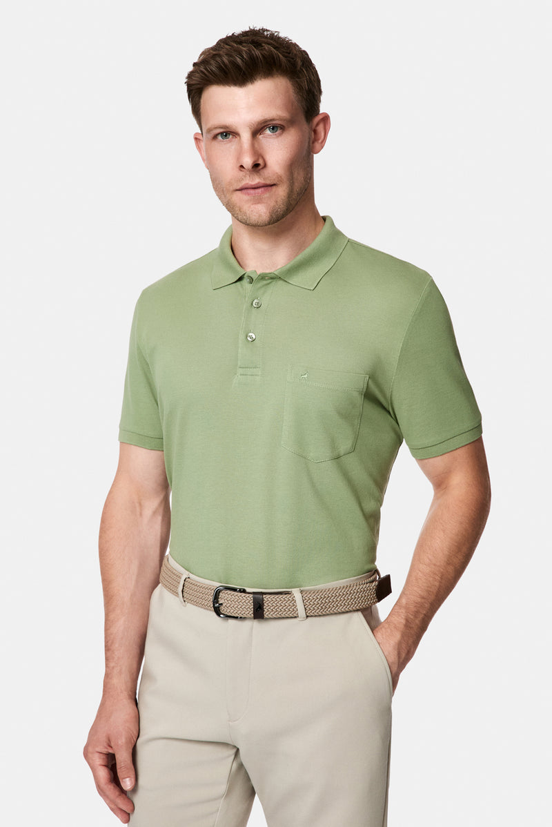 Orman Yeşili Regular Fit Polo Yaka Nakışlı Cepli %100 Pamuk Merserize T-shirt