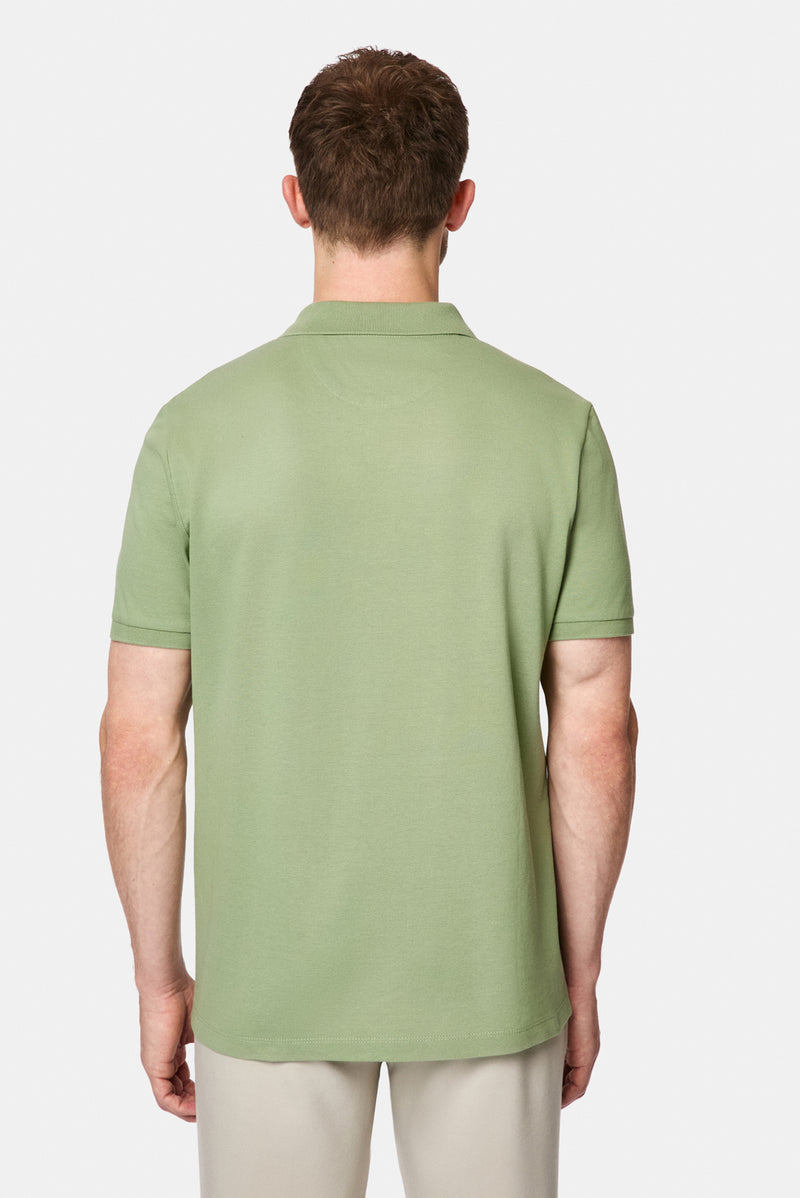 Orman Yeşili Regular Fit Polo Yaka Nakışlı Cepli %100 Pamuk Merserize T-shirt