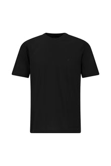 Siyah Bisiklet Yaka Regular Fit Nakışlı Pamuk Merserize Basic T-shirt