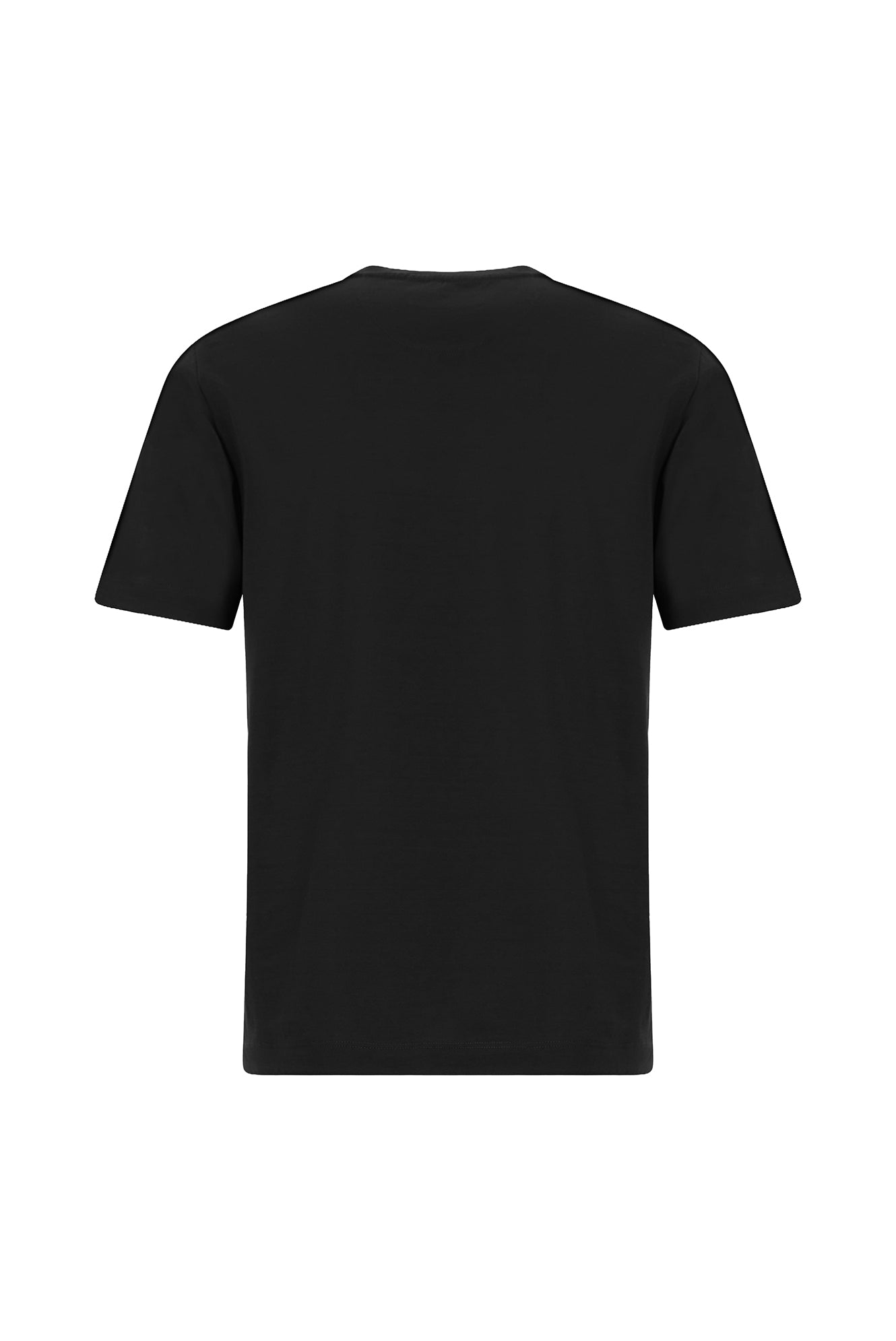 Siyah Bisiklet Yaka Regular Fit Nakışlı Pamuk Merserize Basic T-shirt