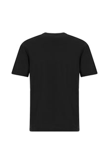 Siyah Bisiklet Yaka Regular Fit Nakışlı Pamuk Merserize Basic T-shirt