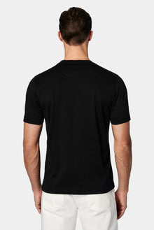 Siyah Bisiklet Yaka Regular Fit Nak??l? Pamuk Merserize Basic T-shirt-Abdullah Ki??l?