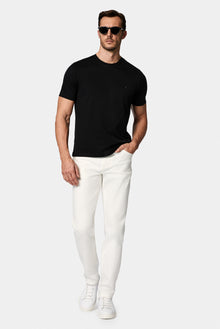 Siyah Bisiklet Yaka Regular Fit Nak??l? Pamuk Merserize Basic T-shirt-Abdullah Ki??l?