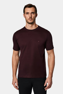Koyu Bordo Bisiklet Yaka Regular Fit Nak??l? Pamuk Merserize Basic T-shirt-Abdullah Ki??l?