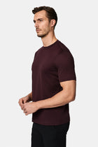 Koyu Bordo Bisiklet Yaka Regular Fit Nak??l? Pamuk Merserize Basic T-shirt-Abdullah Ki??l?