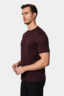 Koyu Bordo Bisiklet Yaka Regular Fit Nak??l? Pamuk Merserize Basic T-shirt-Abdullah Ki??l?