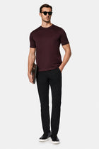 Koyu Bordo Bisiklet Yaka Regular Fit Nak??l? Pamuk Merserize Basic T-shirt-Abdullah Ki??l?