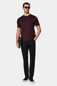 Koyu Bordo Bisiklet Yaka Regular Fit Nak??l? Pamuk Merserize Basic T-shirt-Abdullah Ki??l?