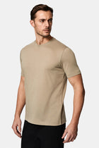 Ta? Bisiklet Yaka Regular Fit Nak??l? Pamuklu Keten Kar???ml? Merserize Basic T-shirt-Abdullah Ki??l?