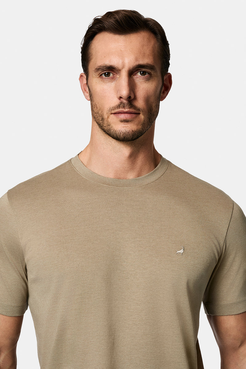 Ta? Bisiklet Yaka Regular Fit Nak??l? Pamuklu Keten Kar???ml? Merserize Basic T-shirt-Abdullah Ki??l?