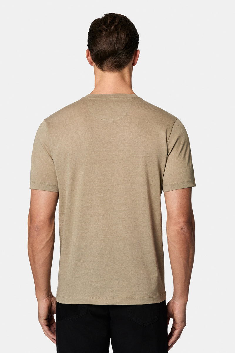 Ta? Bisiklet Yaka Regular Fit Nak??l? Pamuklu Keten Kar???ml? Merserize Basic T-shirt-Abdullah Ki??l?