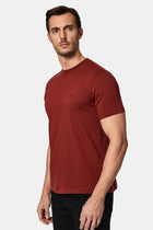 Kiremit Bisiklet Yaka Regular Fit Nak??l? Pamuklu Keten Kar???ml? Merserize Basic T-shirt-Abdullah Ki??l?