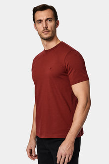 Kiremit Bisiklet Yaka Regular Fit Nak??l? Pamuklu Keten Kar???ml? Merserize Basic T-shirt-Abdullah Ki??l?