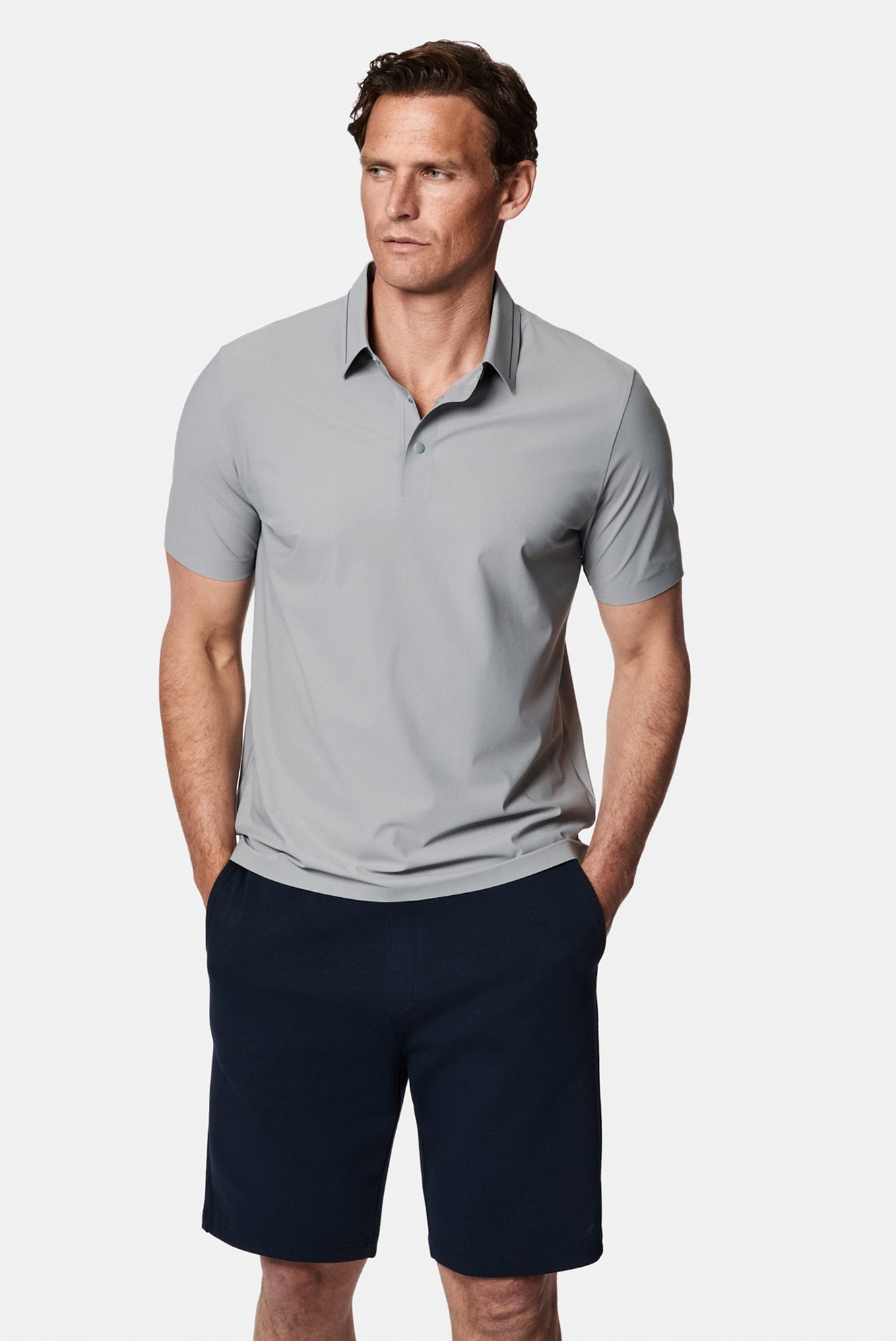 Orta Gri Çıtçıtlı Polo Yaka Regular Fit Esnek İz Yapmayan Dikişsiz T-shirt