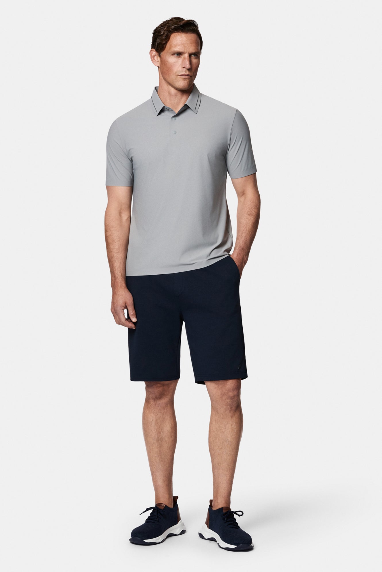 Orta Gri Çıtçıtlı Polo Yaka Regular Fit Esnek İz Yapmayan Dikişsiz T-shirt