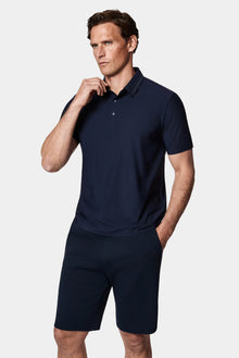 Orta Lacivert Çıtçıtlı Polo Yaka Regular Fit Esnek İz Yapmayan Dikişsiz T-shirt