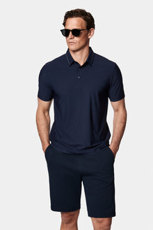 Orta Lacivert Çıtçıtlı Polo Yaka Regular Fit Esnek İz Yapmayan Dikişsiz T-shirt