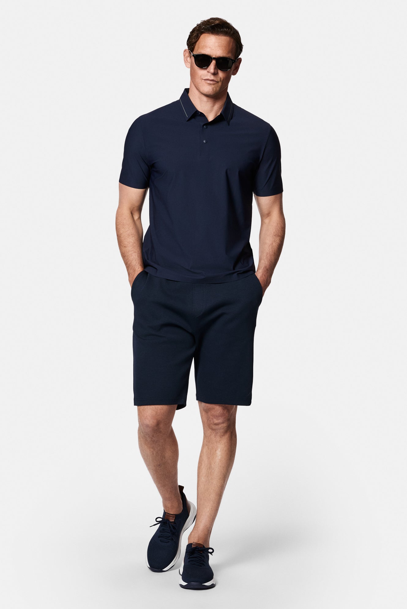 Orta Lacivert Çıtçıtlı Polo Yaka Regular Fit Esnek İz Yapmayan Dikişsiz T-shirt
