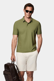 Orta Haki Çıtçıtlı Polo Yaka Regular Fit Esnek İz Yapmayan Dikişsiz T-shirt