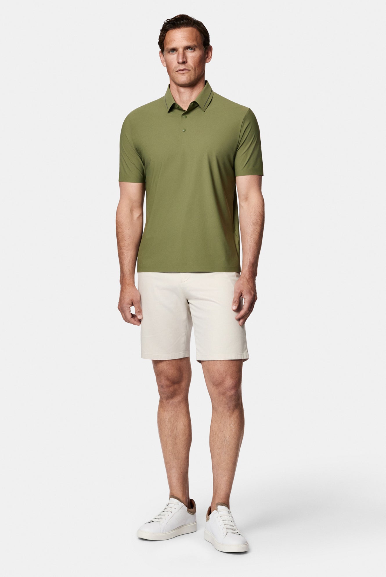 Orta Haki Çıtçıtlı Polo Yaka Regular Fit Esnek İz Yapmayan Dikişsiz T-shirt