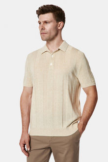 Orta Bej Regular Fit Lyocell Keten Karışımlı Düğmeli Polo Yaka Örme T-shirt